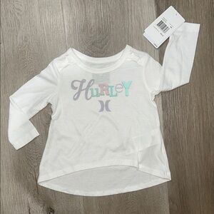 Hurley Kids Long Sleeve Tee in White with Pastel Logo